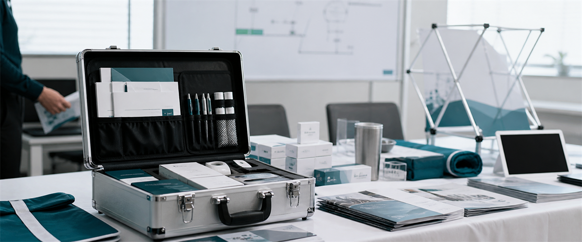 Reusable field marketing kit packed in a hard case with demo and event materials.