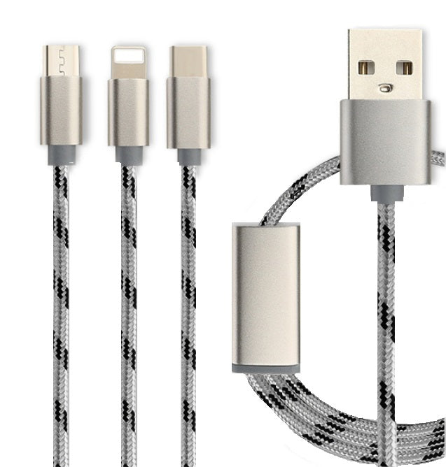 3 in 1 USB charger cord (lighting, mUSB, Type C)