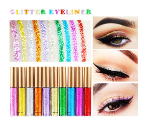 HANDAIYAN Liquid Eyeliner, 10 Colors Glitter Diamond Eye Eyeliner Liquid Shining Metallic Gel